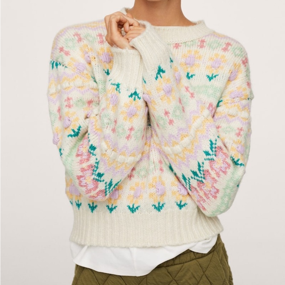 Mango Floral Knit Sweater, Size M 🌷